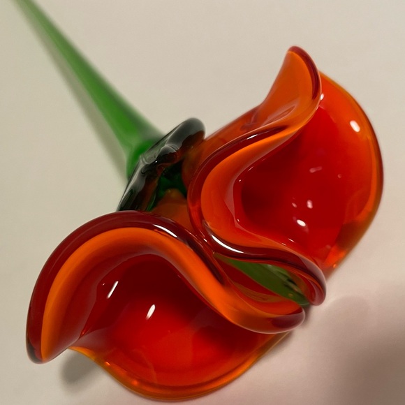 2 Geneva Collection Czech 17” Hand Made Long Stem Glass Orange & Yellow Flowers - Picture 3 of 9